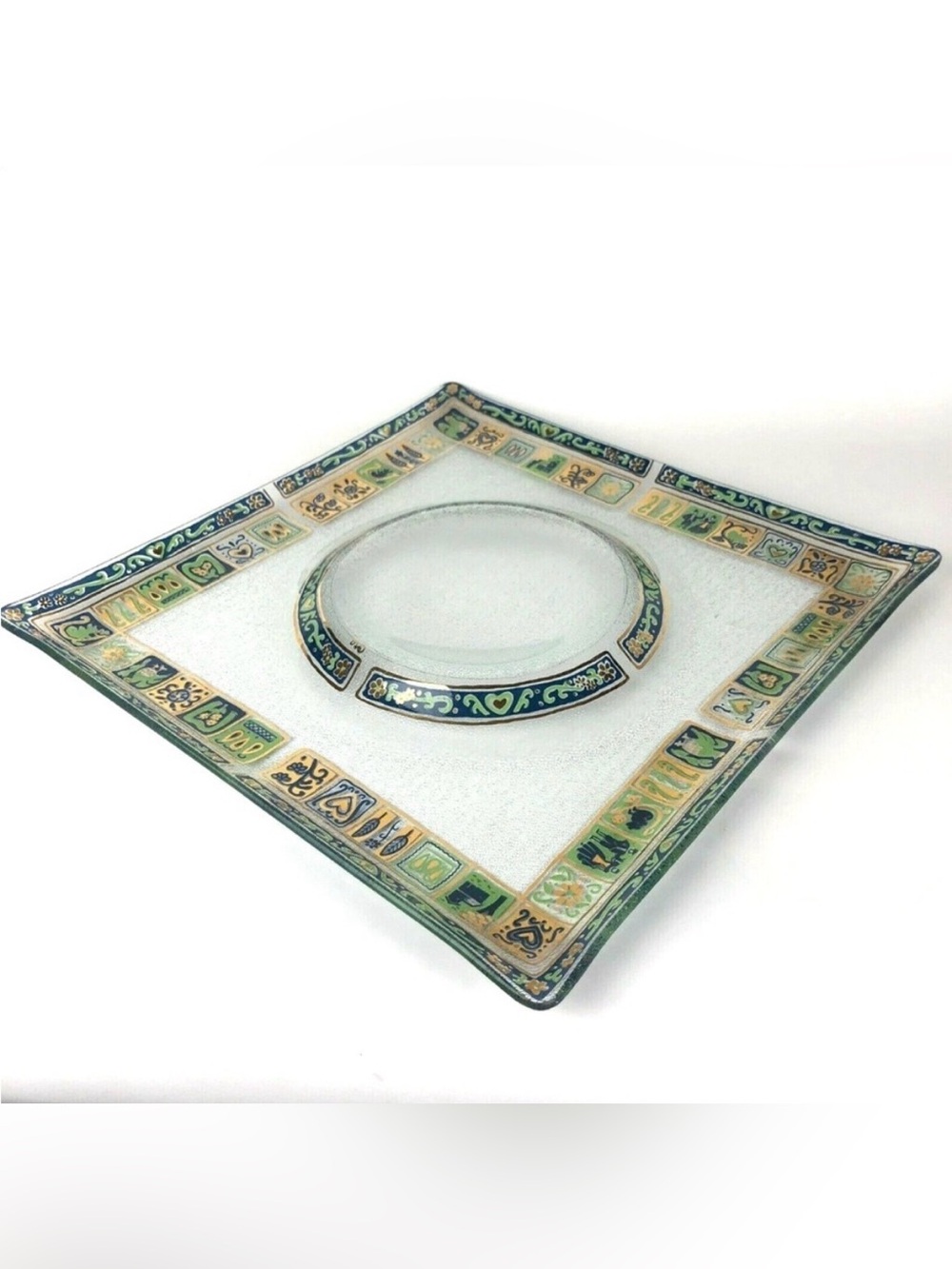 Vtg MCM Platter Tray Gold Green Teal Handpainted
Chip Dip Veggie Plate 13.5